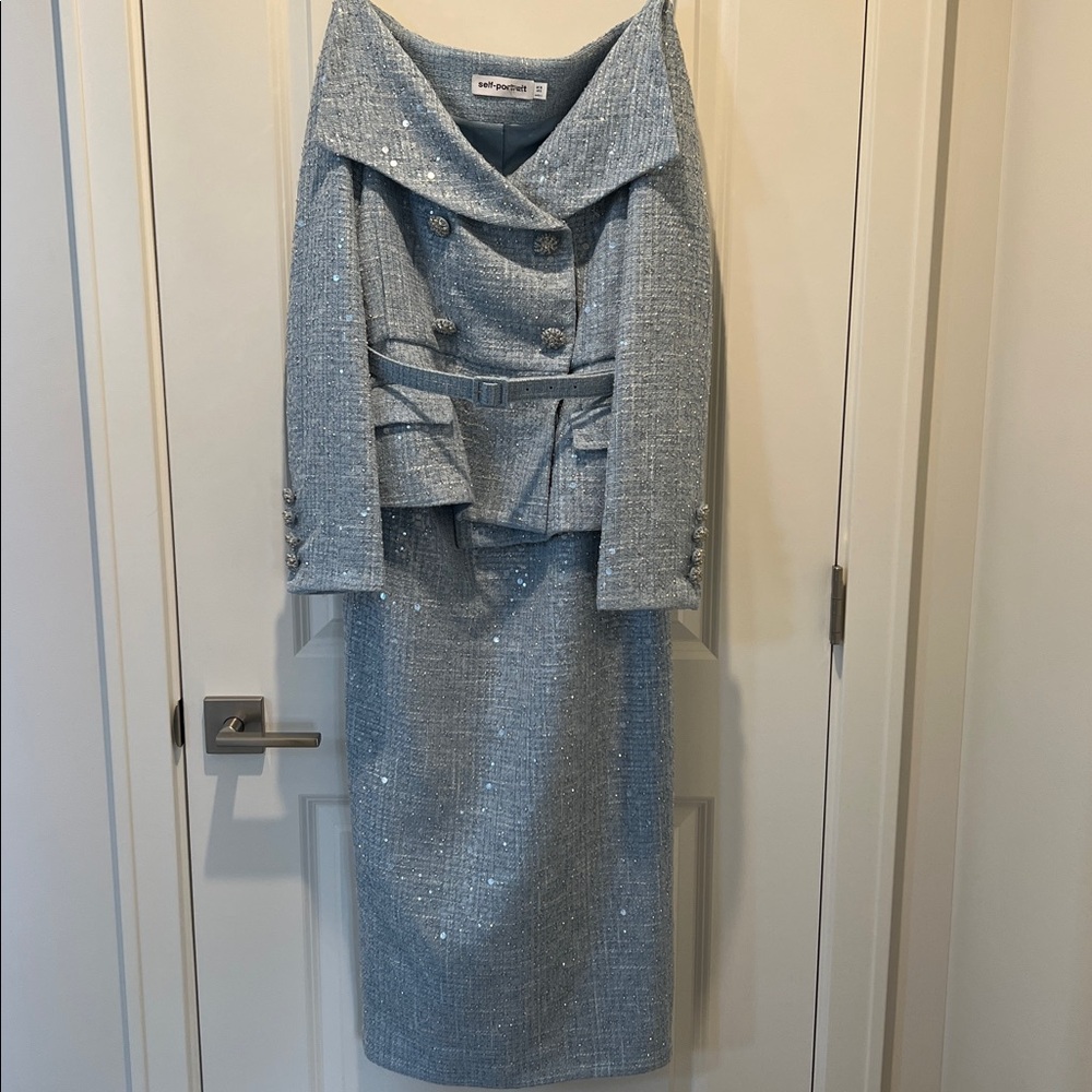 Self Portrait BLUE SEQUIN BOUCLE MIDI DRESS - Picture 4 of 5